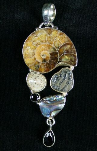 Ammonite + Trilobite Pendant - Sterling Silver #7048